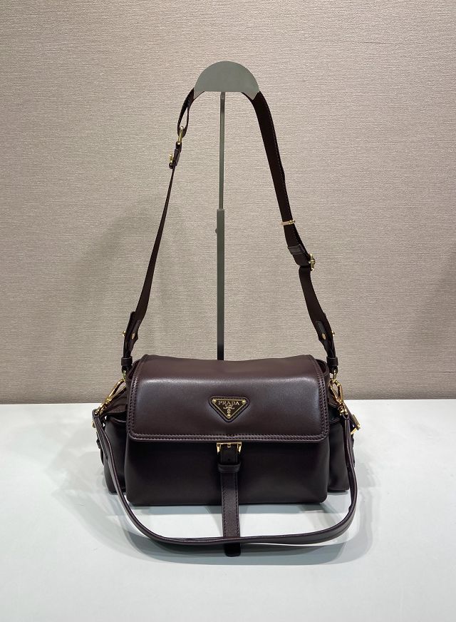 Prada original lambskin explore medium shoulder bag 1BD394 dark brown
