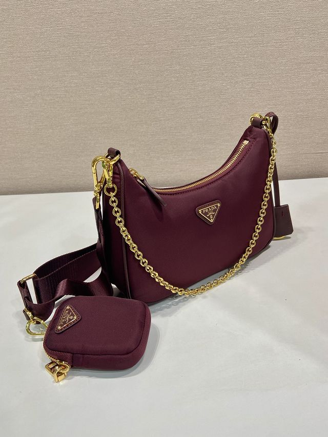 Prada original nylon re-edition 2005 hobo bag 1BH204 burgundy