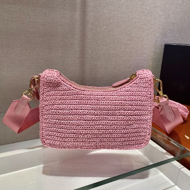 Prada original raffia re-edition 2005 hobo bag 1BH204 pink