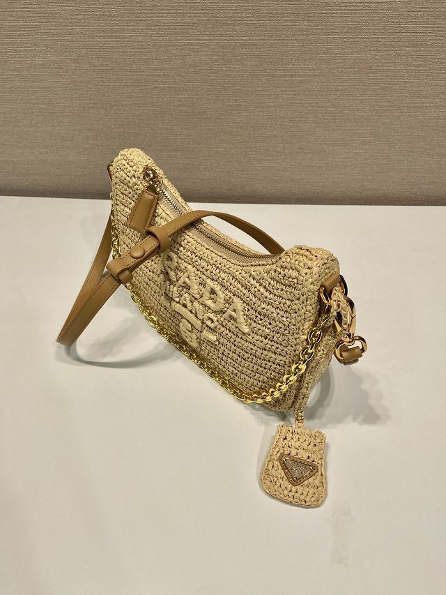 Prada original raffia re-edition mini bag 1BC204 apricot