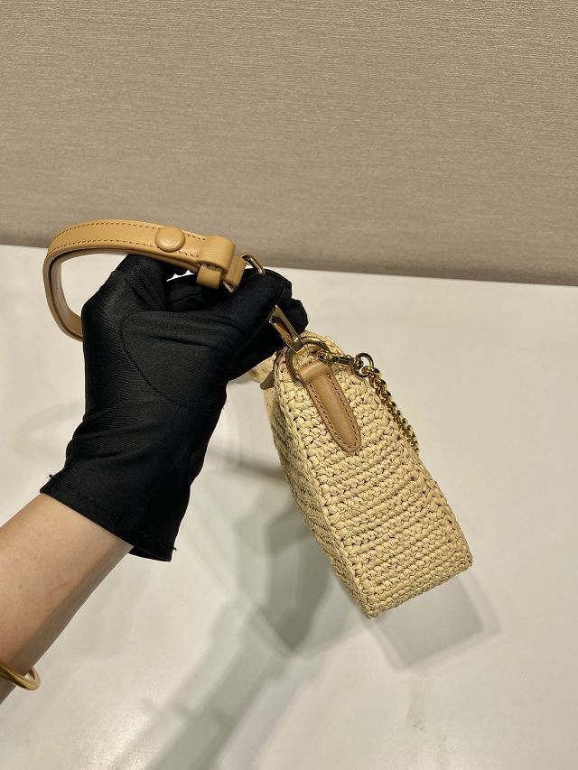 Prada original raffia re-edition mini bag 1BC204 apricot