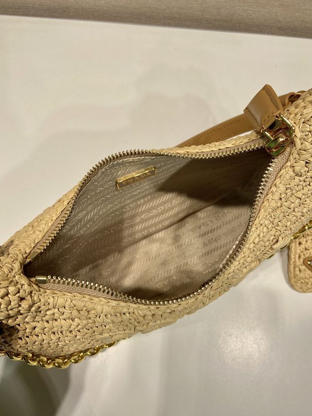 Prada original raffia re-edition mini bag 1BC204 apricot