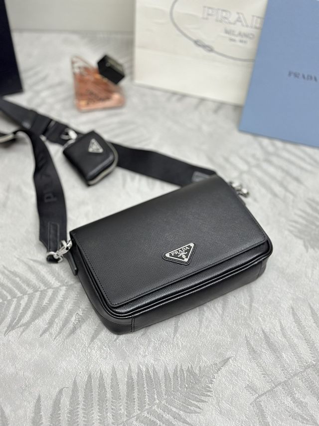 Prada original saffiano calfskin small shoulder bag 2VD059 black
