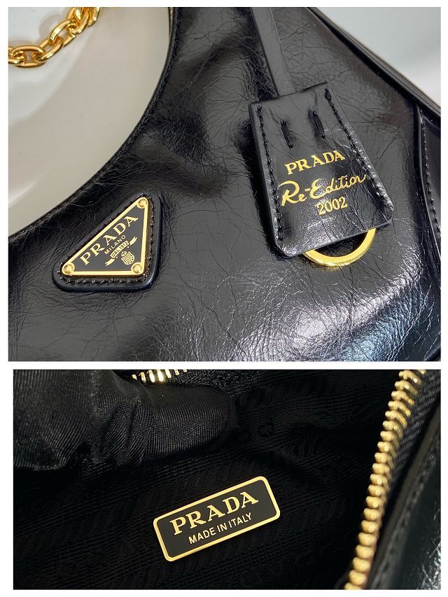 Prada original shiny calfskin re-edition mini bag 1BC204A black