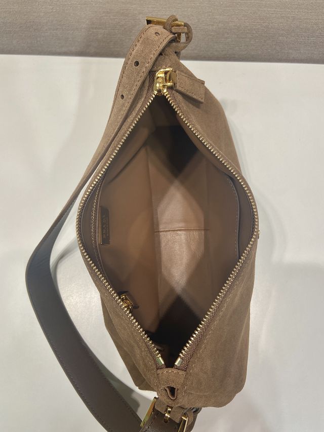 Prada original suede aimee medium shoulder bag 1BC229 brown
