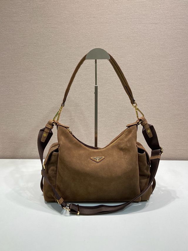 Prada original suede explore shoulder bag 1BC264 brown