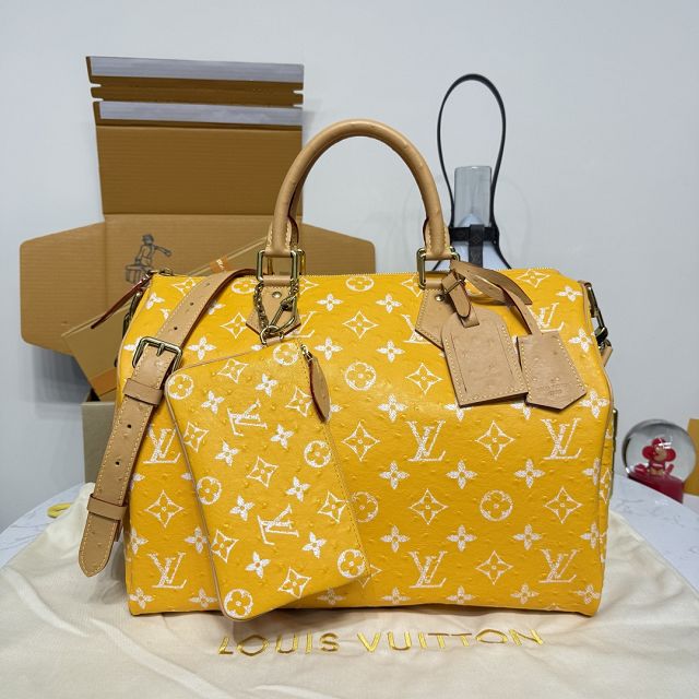 Louis vuitton original ostrich calfskin speedy P9 40 N85703 yellow