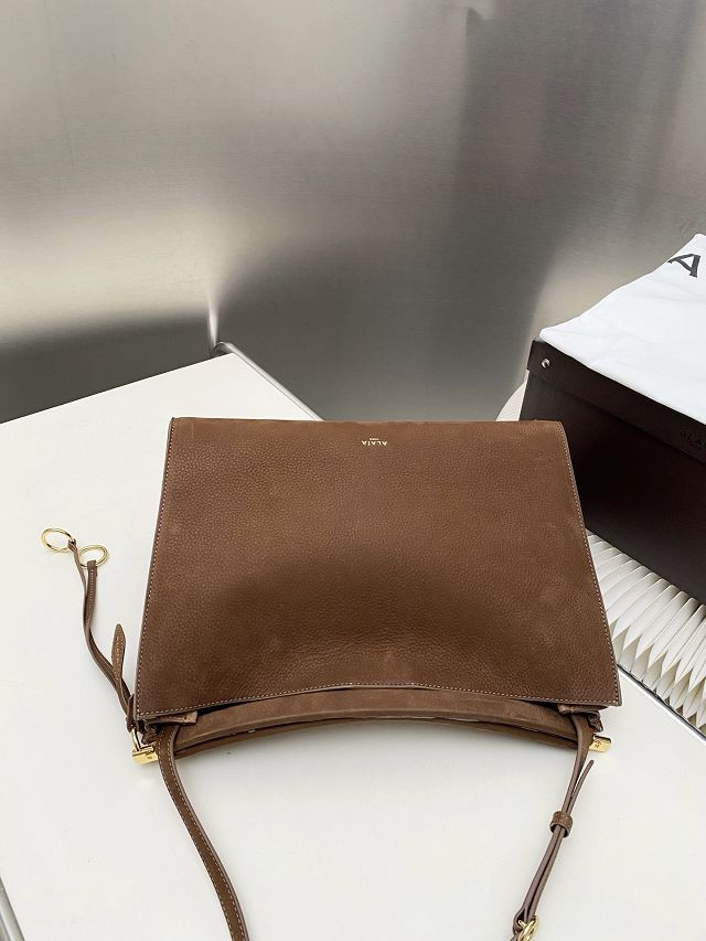 Alaia original nubuck calfskin le click medium square bag AL0018 brown
