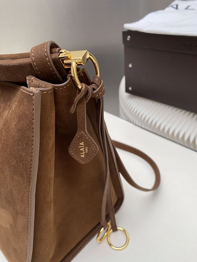 Alaia original nubuck calfskin le click medium square bag AL0018 brown