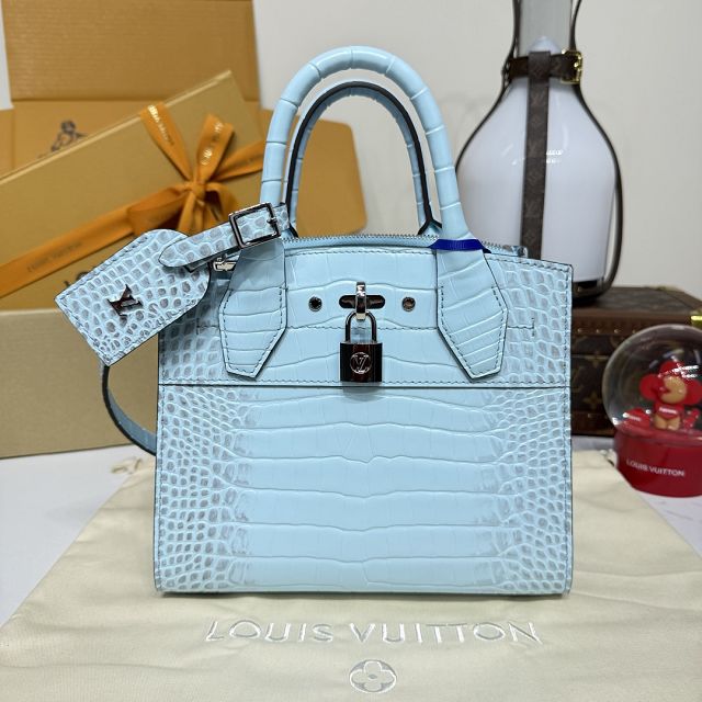 Louis vuitton original crocodile calfskin city steamer mini bag M95846 blue