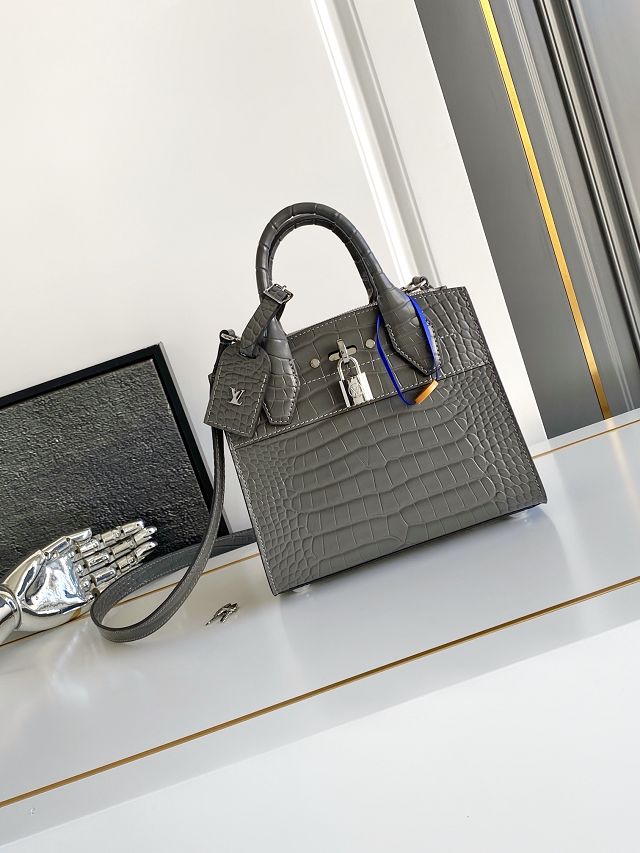 Louis vuitton original crocodile calfskin city steamer mini bag M95846 grey