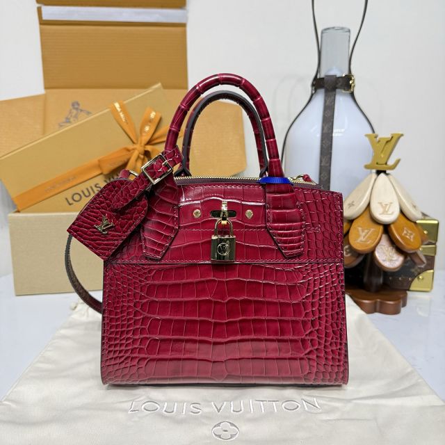 Louis vuitton original crocodile calfskin city steamer mini bag M95846 red