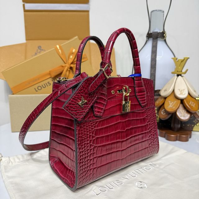 Louis vuitton original crocodile calfskin city steamer mini bag M95846 red