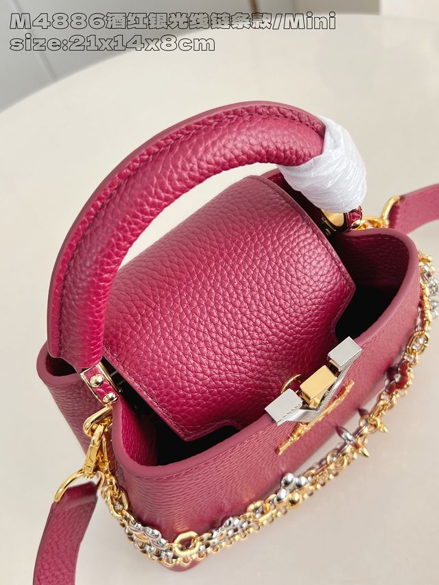 Louis vuitton original calfskin capucines mini handbag M26351 wine