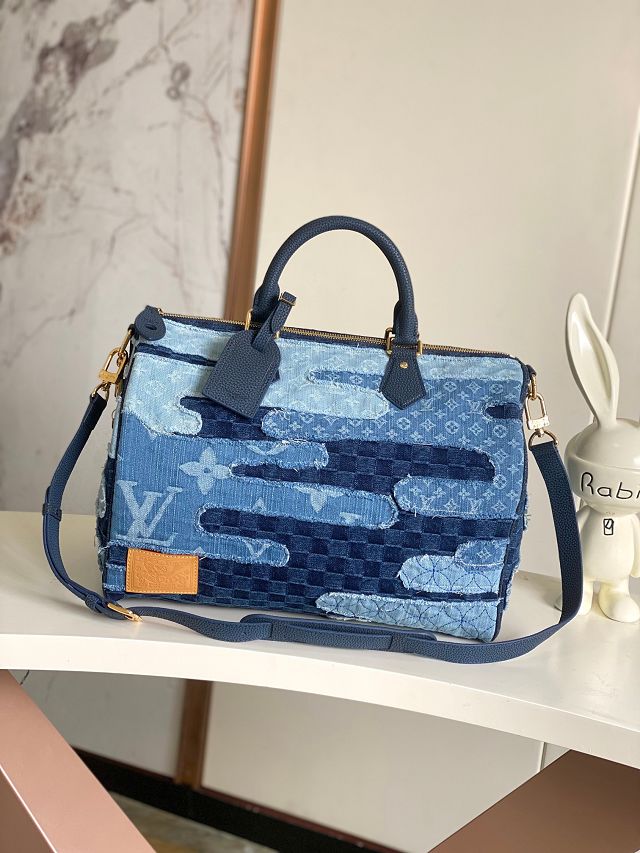 Louis vuitton original denim sac speedy 40 M15277 blue