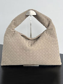 BV original suede calfskin medium hop bag 796262 light taupe
