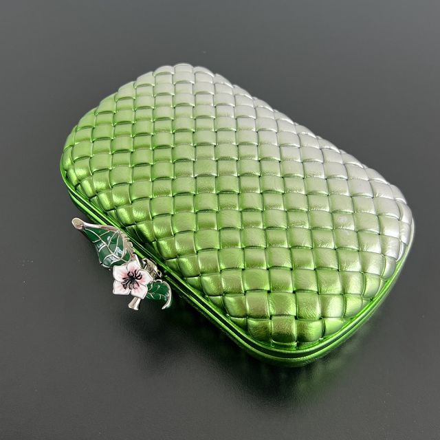 BV original lambskin knot pouch 826183 silver&green