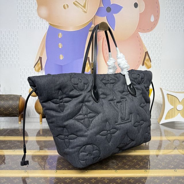 Louis vuitton original denim neverfull Inside out MM M26364 black