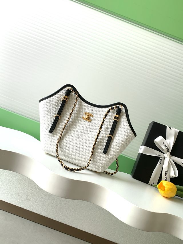 CC original raffia small tote bag AS6015 white