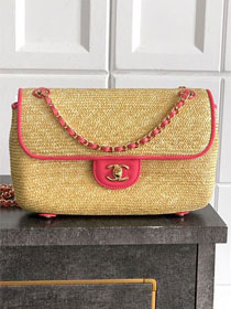 CC original straw medium flap bag AS6018 beige&rose