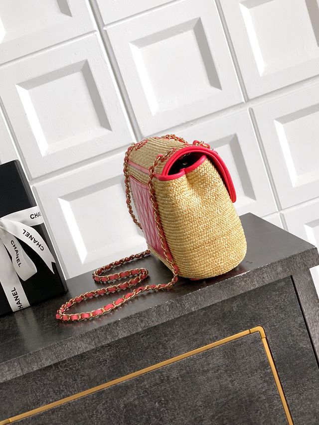 CC original straw medium flap bag AS6018 beige&rose