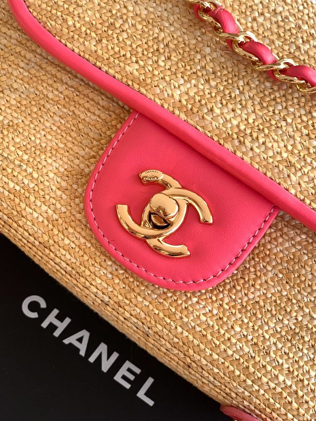 CC original straw small flap bag AS6017 beige&rose