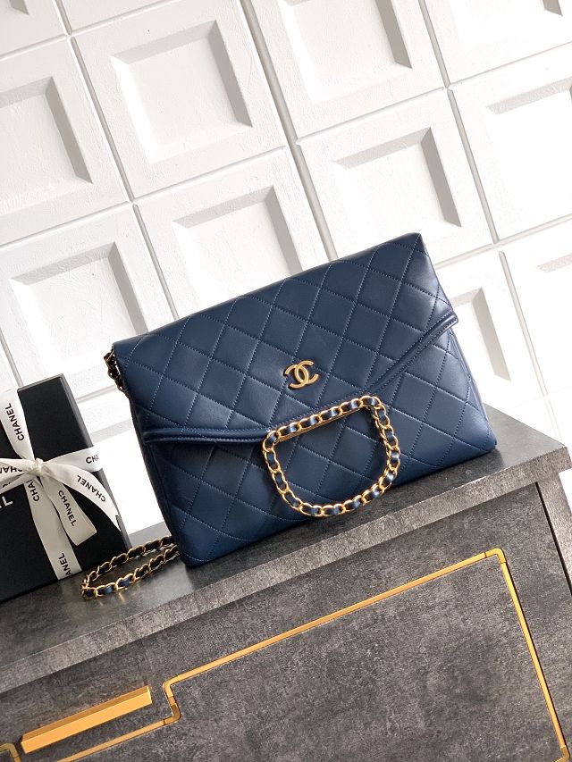 CC original calfskin large handbag AS5936 blue