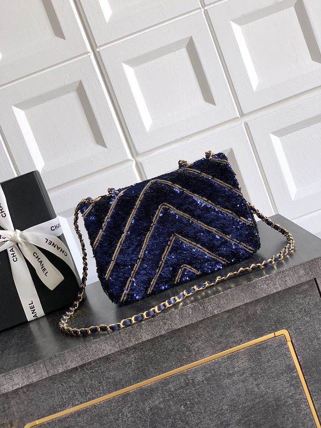 CC original sequins mini flap bag AS4561 blue