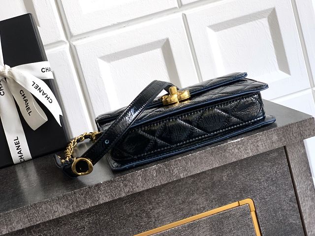 CC original shiny calfskin clutch with chain AS5618 dark blue
