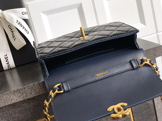 CC original shiny calfskin clutch with chain AS5618 dark blue