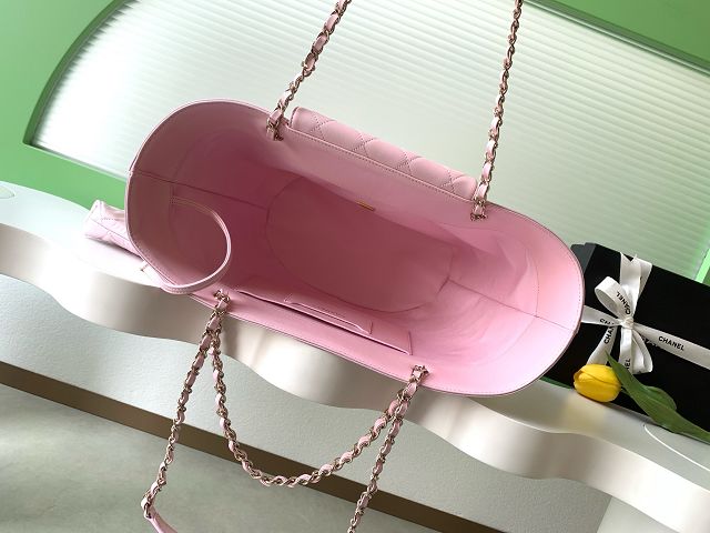 CC original straw large tote bag AS5952 beige&pink