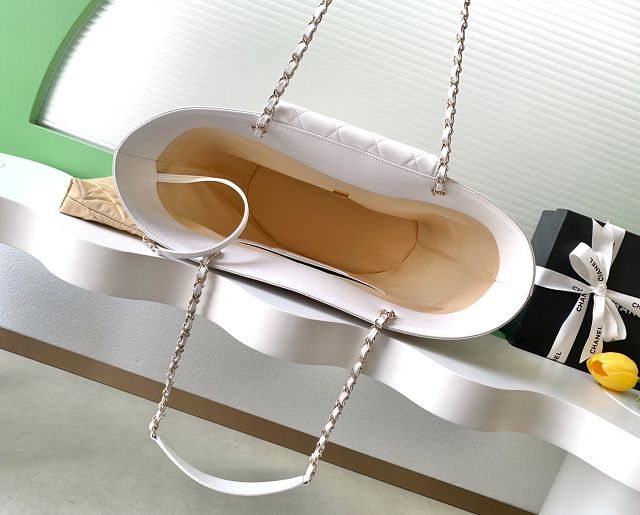 CC original straw large tote bag AS5952 beige&white