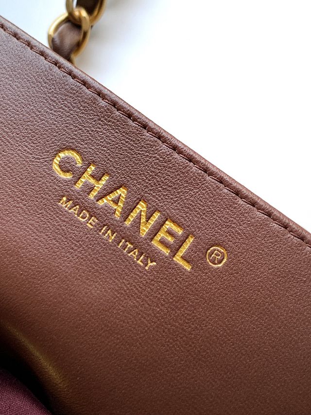 CC original calfskin small handbag AS5895 dark brown