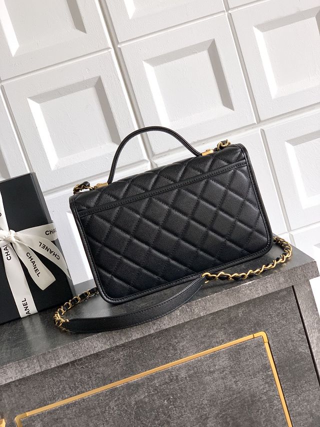 CC original grained calfskin medium flap bag AS3653 black