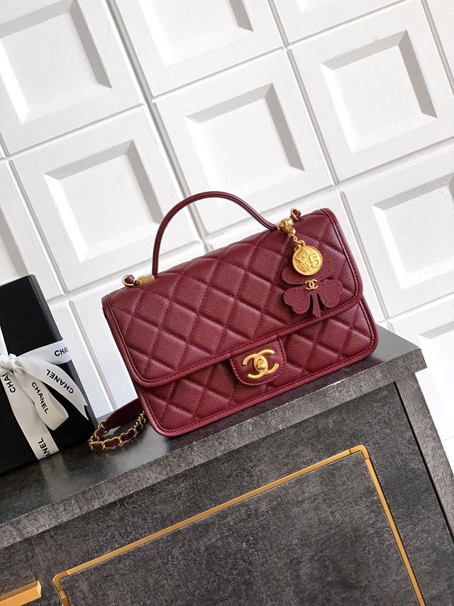 CC original grained calfskin medium flap bag AS3653 bordeaux