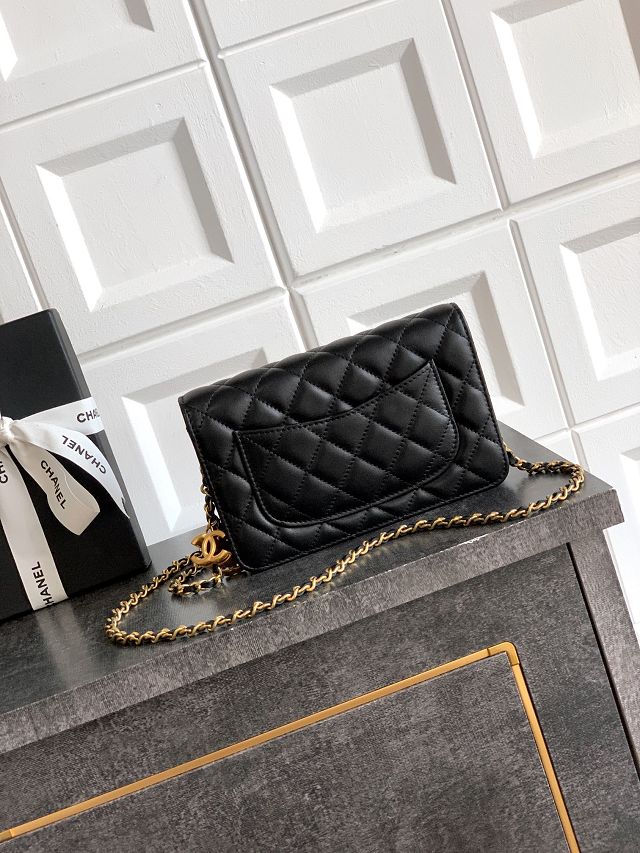 CC original lambskin wallet on chain AP3938 black