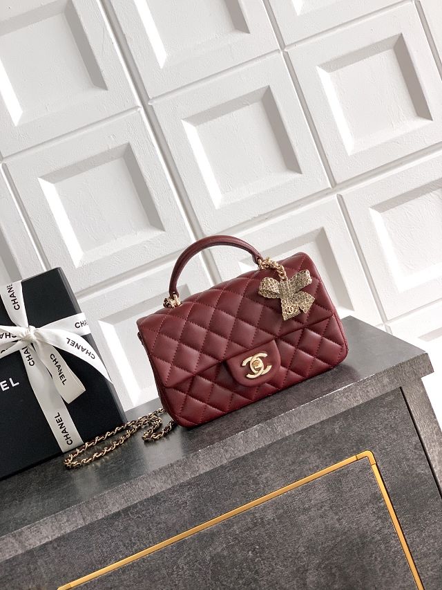 CC original lambskin top handle flap bag AS1790 bordeaux