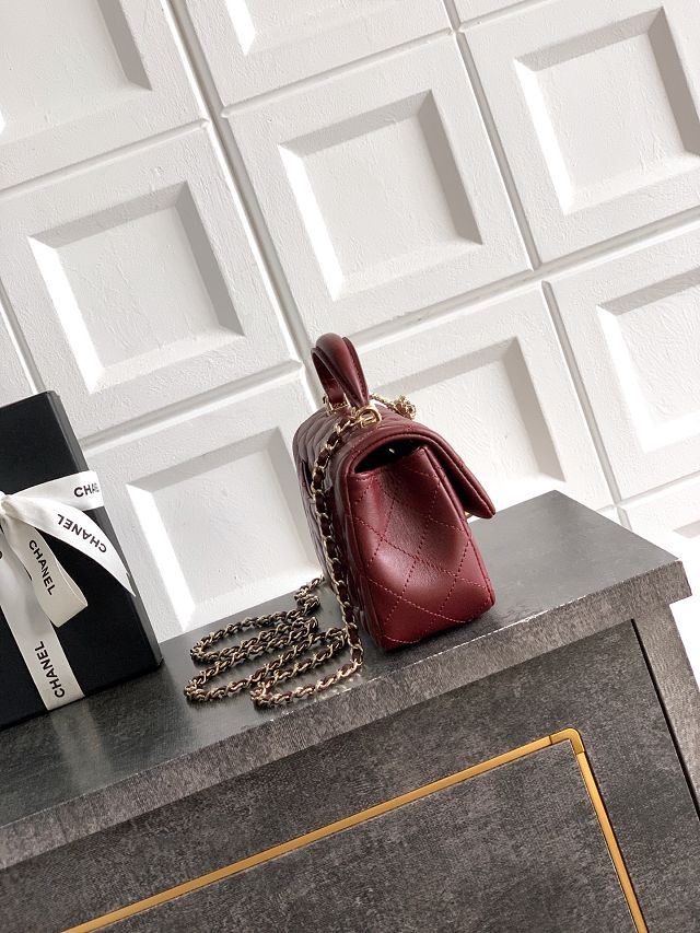 CC original lambskin top handle flap bag AS1790 bordeaux