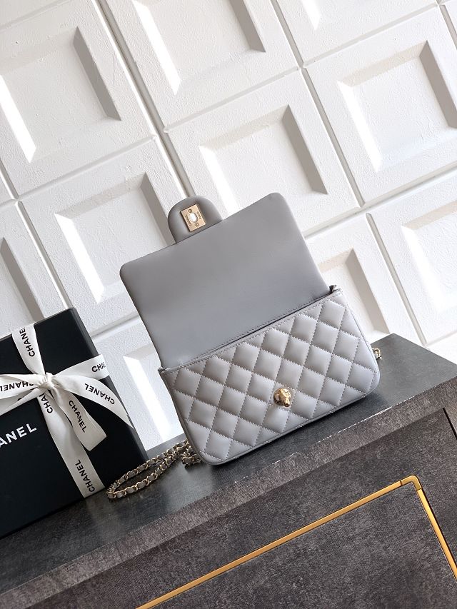 CC original lambskin top handle flap bag AS1790 grey