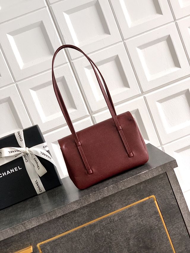 CC original grained calfskin small flap bag AS6130 bordeaux