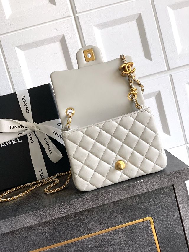 CC original lambskin mini flap bag AS5758 light grey