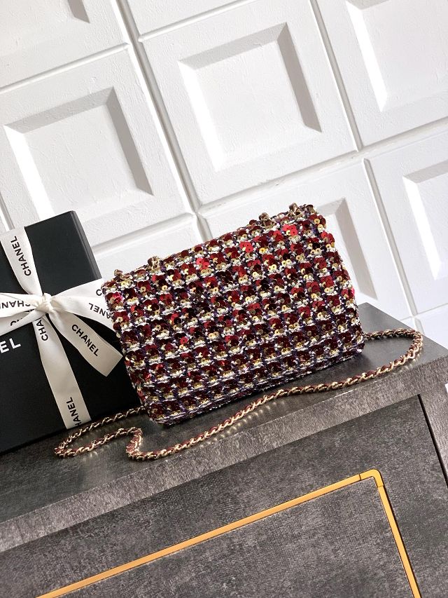 CC original sequins mini flap bag AS6171 black&bordeaux