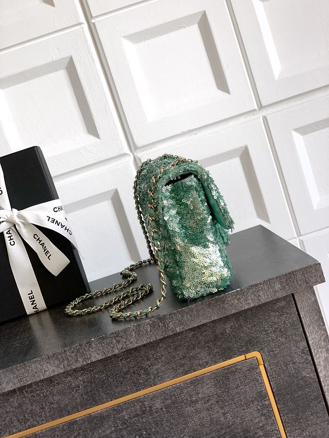 CC original sequins mini flap bag AS6171 green