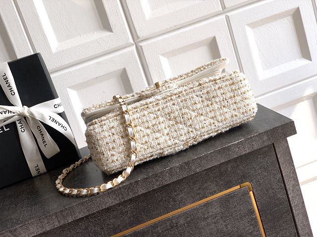 CC original tweed medium flap bag A01112 white