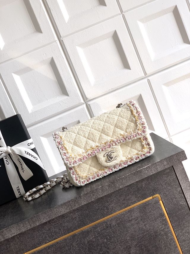 CC original tweed mini flap bag A69900 white&pink