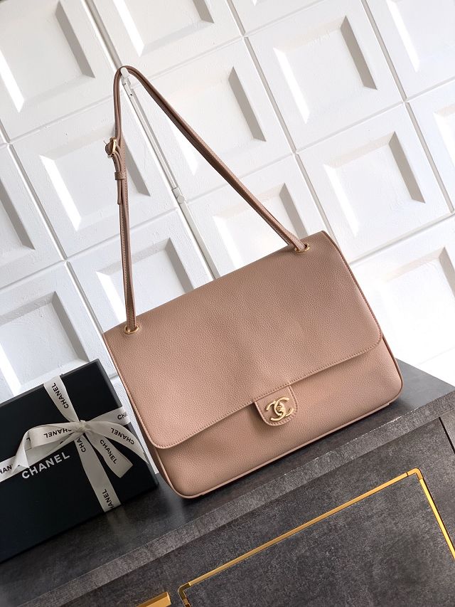 CC original grained calfskin maxi flap bag AS6233 light brown