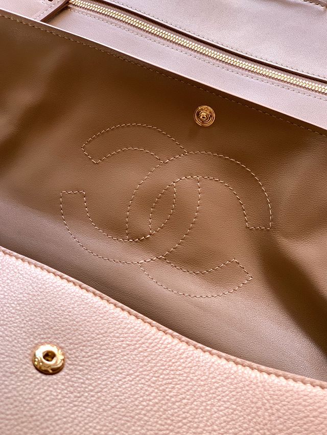 CC original grained calfskin maxi flap bag AS6233 light brown