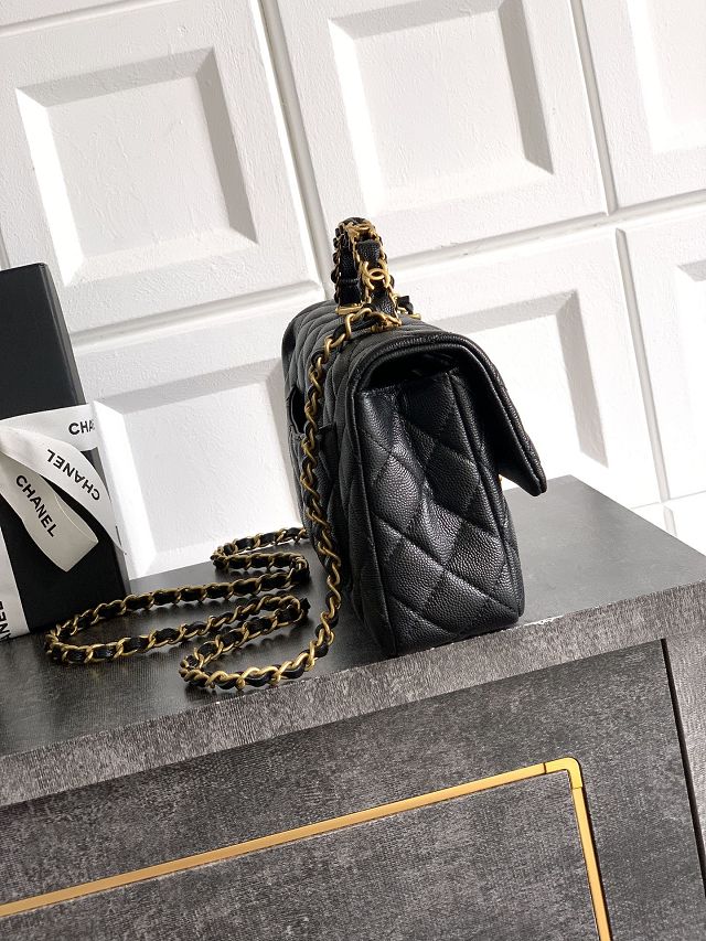 CC original grained calfskin top handle flap bag AS5702 black