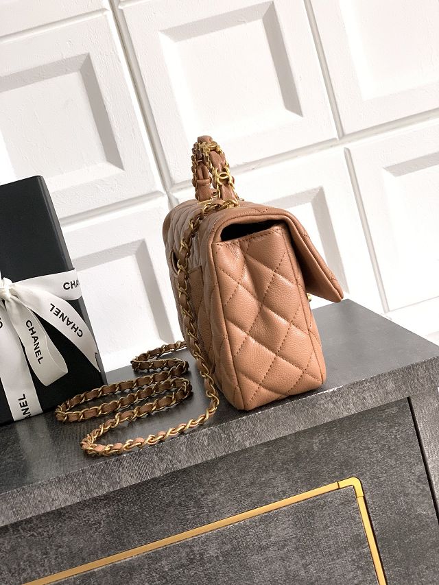 CC original grained calfskin top handle flap bag AS5702 caramel