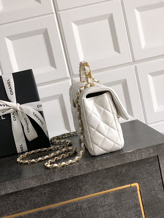 CC original grained calfskin top handle flap bag AS5702 white